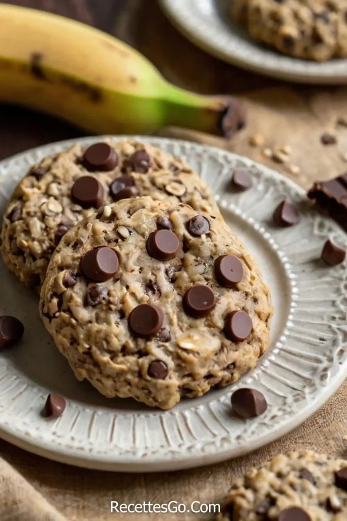 Batch of gluten-free banana chocolate chip breakfast cookies on a baking sheet