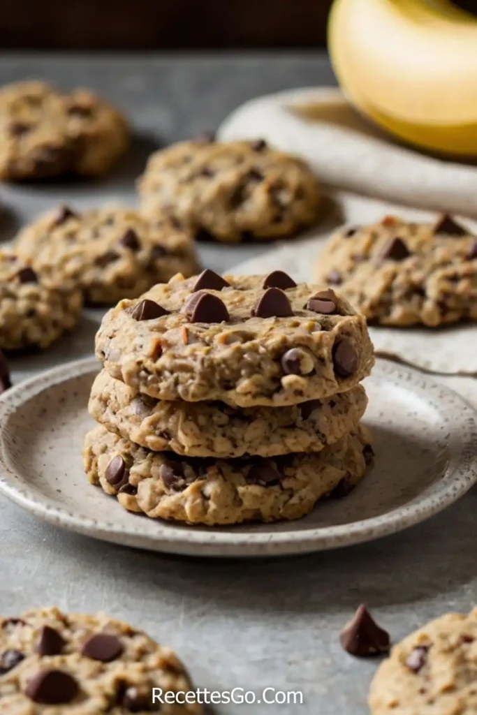 Healthy banana chocolate chip cookies with a bite taken out