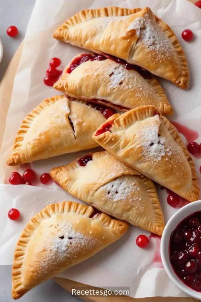 Homemade Cherry Hand Pies Freshly Baked on a Rustic Wooden Board