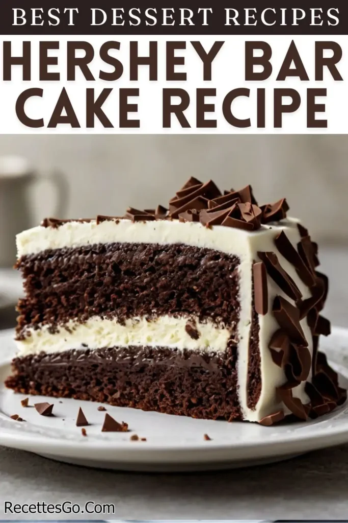 Detailed shot of a Hershey Bar Cake showcasing the texture of the frosting and chocolate layers, with the cake slightly sliced to reveal its rich, moist interior.