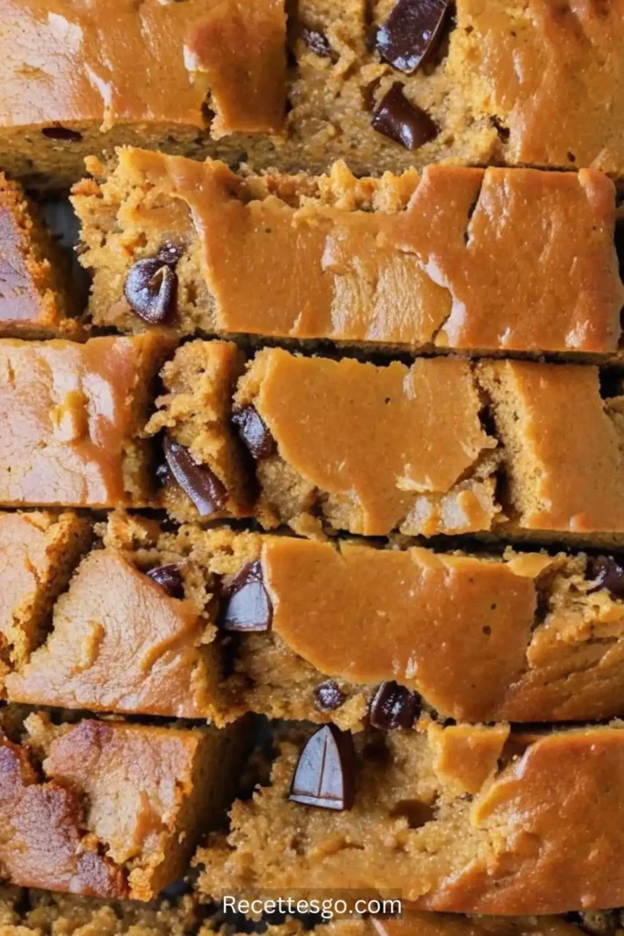 Homemade gluten-free pumpkin bread loaf with a crumbly texture, served on a white plate with fall decorations