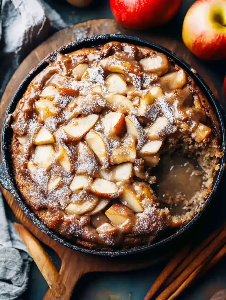 A baked Apple Fritter Cake with powdered sugar on top