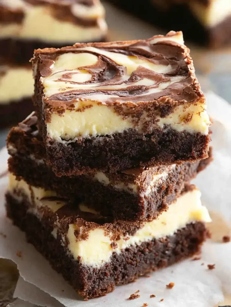 rich cheesecake brownie bars with chocolate swirls 