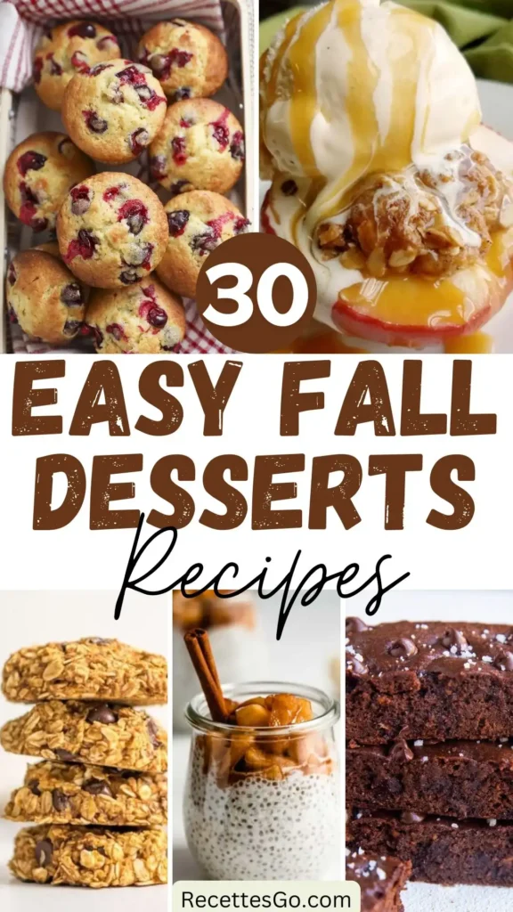 An assortment of fall-themed desserts, including rich and comforting treats, set up for a cozy autumn gathering.