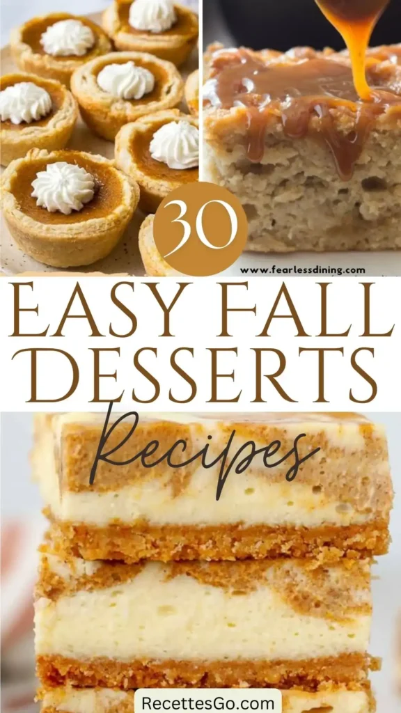A variety of beautifully arranged fall desserts including cakes, cookies, and pastries, showcasing the best of autumn flavors