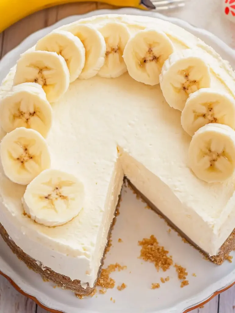 A No Bake Banana Pudding Cheesecake set on a white plate