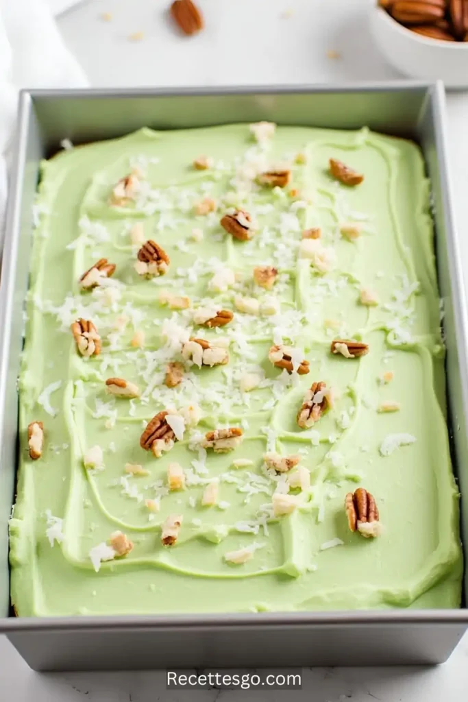 Homemade Cake with Cool Frosting and a Crunchy Nut Finish