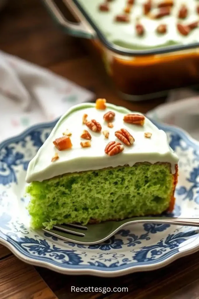 Moist Green Cake with a Creamy Topping and Nutty Crunch