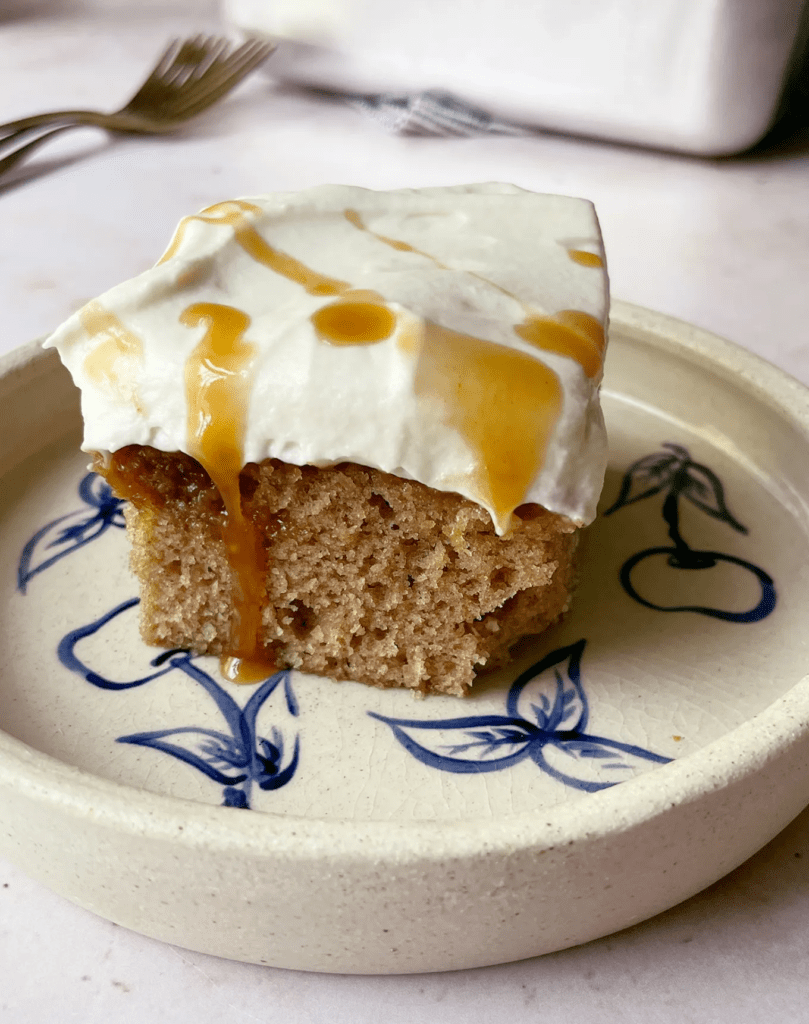 10. Apple Cider Caramel Poke Cake with Cream Cheese Whipped Cream