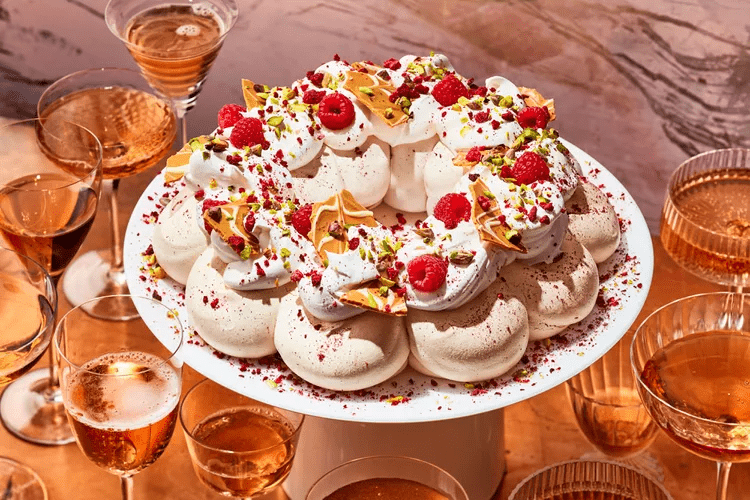 Pavlova with Caramelized White Chocolate Bark