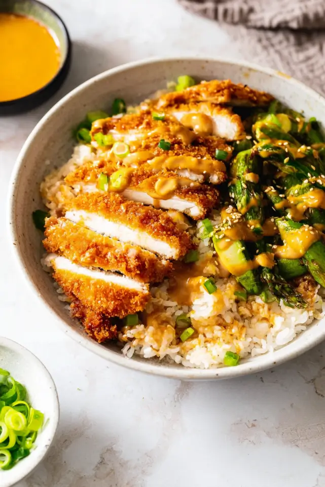 Homemade Chicken Katsu Bowl with Avocado & Sriracha Mayo
