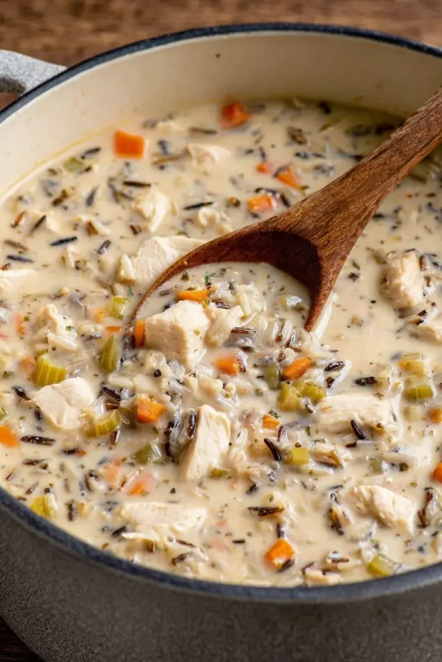 Stop wondering what’s for lunch! This chicken wild rice soup is perfect for meal prepping. Hearty, healthy-ish, and stays delicious for days. Includes my secret pro-tip for freezing creamy soups without them curdling! #mealprep #healthylunch #freezermeals #chickensoup #soupseason