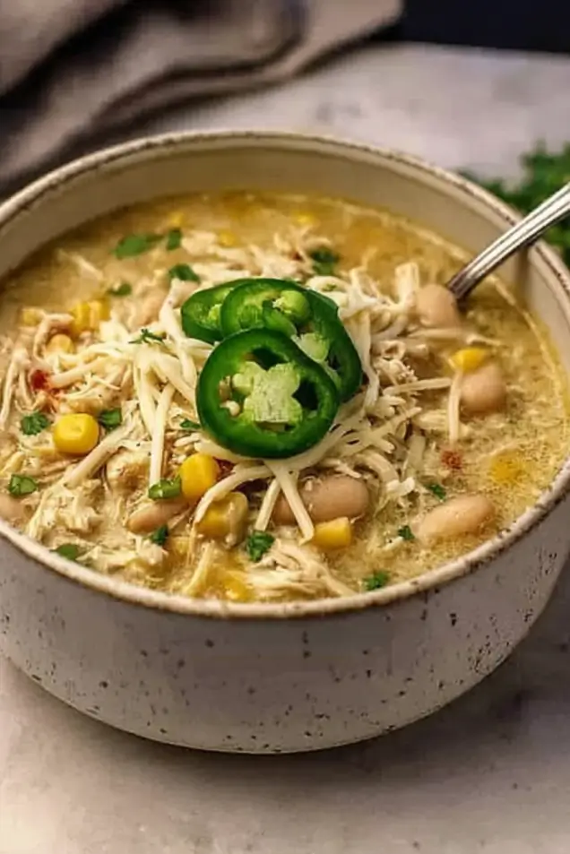 Skip the stove and let your slow cooker do the work! This Crockpot White Chicken Chili takes only 10 minutes to prep. 