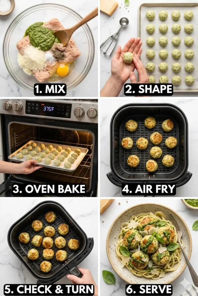 Looking for a quick and flavorful pesto meatballs recipe? These juicy chicken pesto meatballs are packed with fresh herbs and cheesy goodness. Perfect for busy weeknights, meal prep, or cozy fall dinners. If you love pesto and meatballs, this easy recipe is a must-try! Also works great with turkey pesto meatballs for a lighter option.