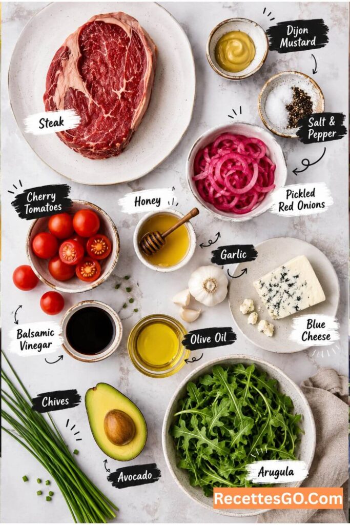 Looking for a hearty steak salad recipe this summer? This one has grilled ribeye, baby arugula, avocado, cherry tomatoes, and a tangy balsamic vinaigrette. Fresh, filling, and on the table in 30 minutes.